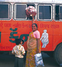 Boarding the bus via the back door in Bhuj